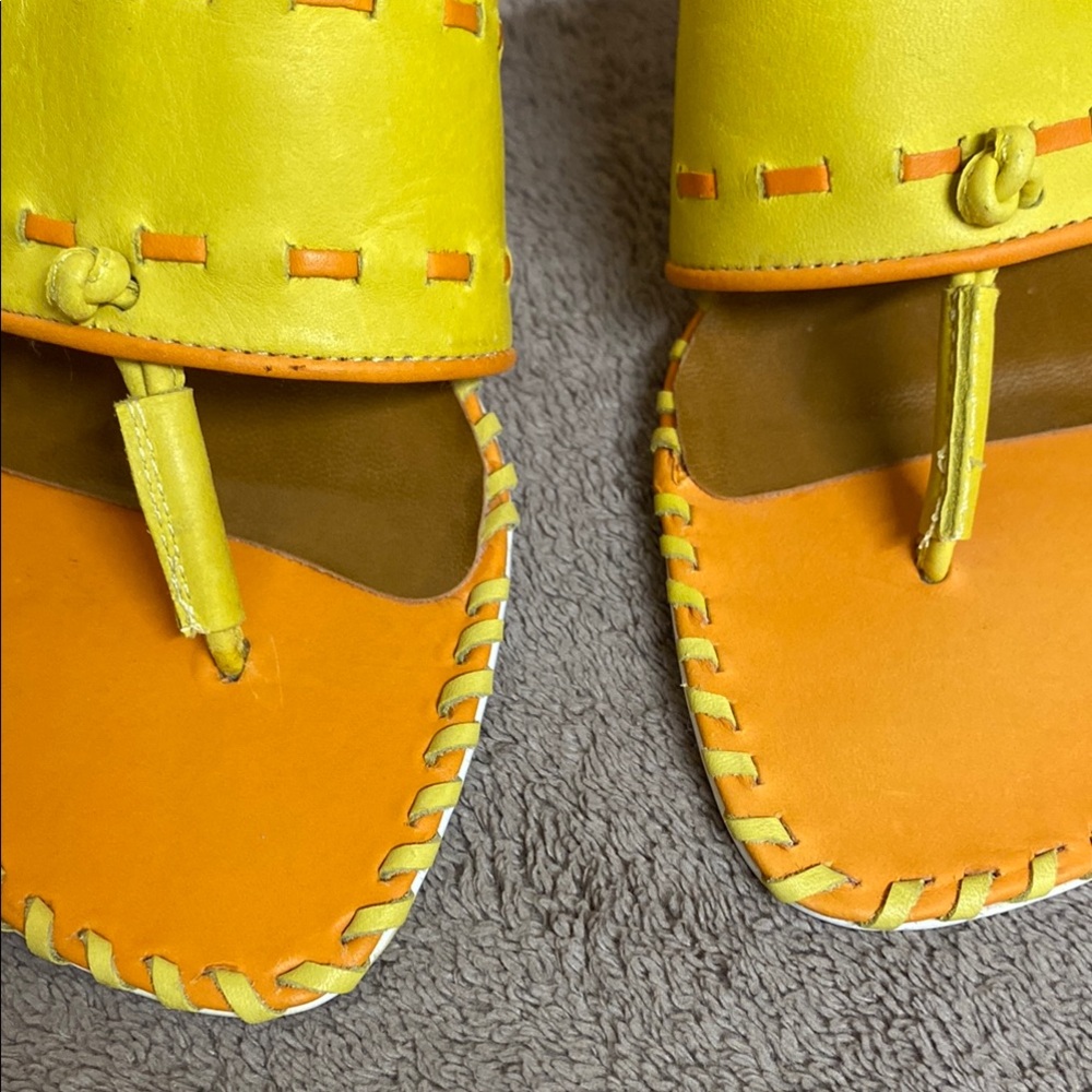 Vibrant Yellow and Orange Thong Sandals with Textured Strap size 6 - Picture 10 of 10